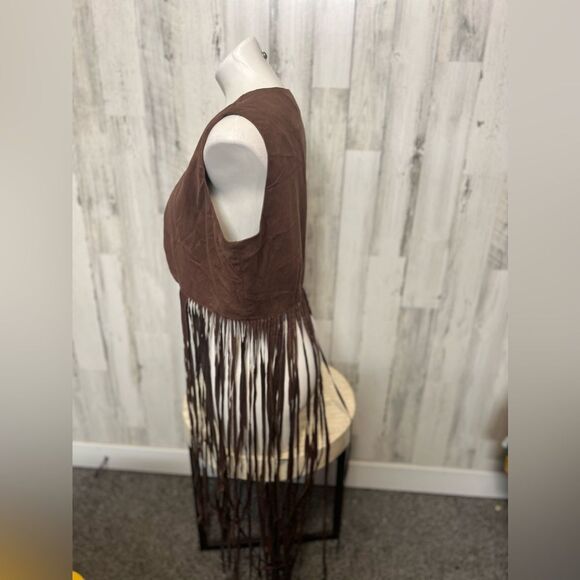 Ashro Brown Fringe Vest Boho Faux Suede Western Style Women’s Size 14 - Picture 2 of 5